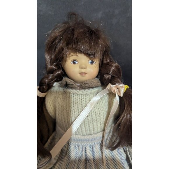 Vintage Doll Brown Yarn Hair Knitted Top Hooded Dress Lace-Up Boots 11" - Picture 3 of 9